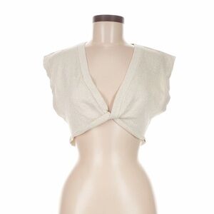 Anthropologie Cream Cropped V Neck Top NWT